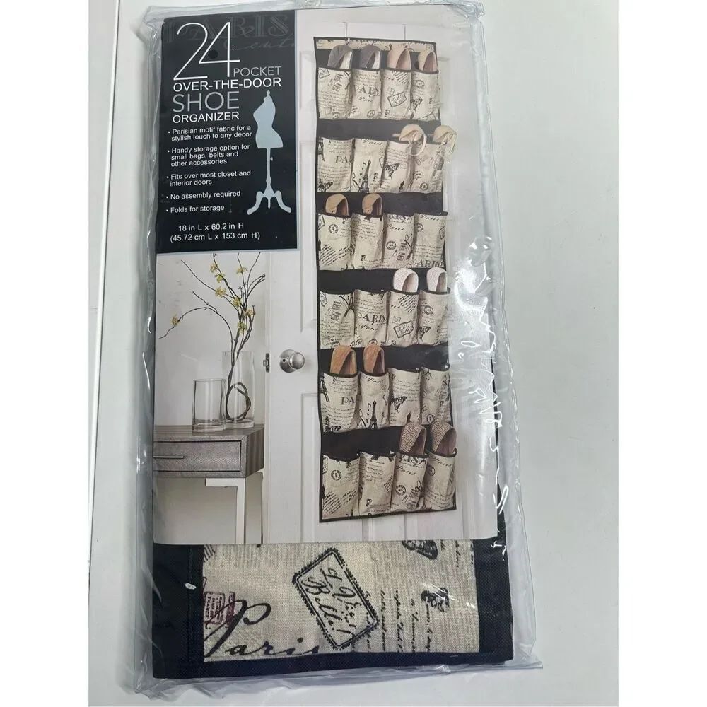NWT 24 Pockets Over-The-Door Shoes Organizer 18” X 60,2” Folds for Storage